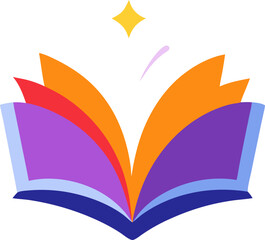 Naklejka premium Vibrant flat glyph of an open book with glowing pages, with white background.