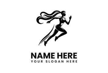 Silhouette of a woman running, with flowing hair and a dynamic pose, ready for action.