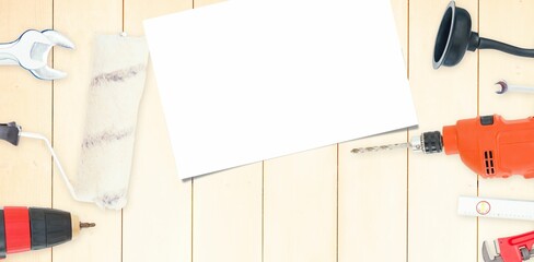 Various equipments kept around white paper