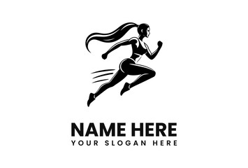 Dynamic silhouette of a female runner, powerful stride, athletic build, long hair flowing.