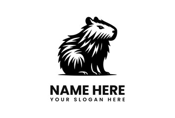 Black and white illustration of a capybara sitting, with text below.