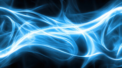 Obraz premium Abstract bright blue fractal light wave line on dark background. Energy power and electric current technology concept.