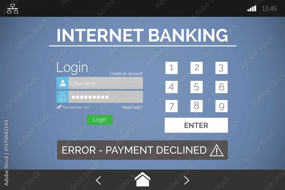 Poster internet banking text with log in page on phone