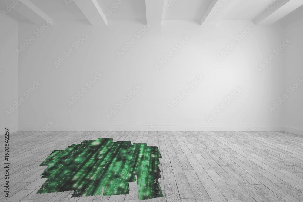 Poster display on floor showing green matrix