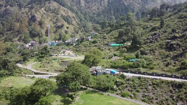 An aerial footage of Narayan Nagar near Nainital