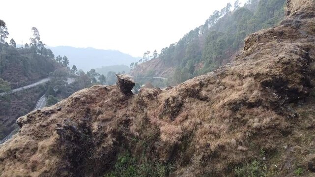 An aerial footage of Sariatal also known as Sarita tal in the morning