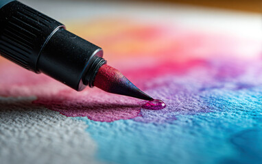 Close-Up of Ink Pen Dropping Color on Paper