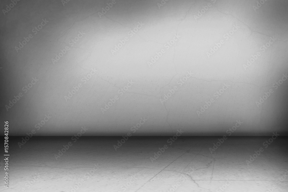 Poster flat design empty concrete room is showcasing grey surfaces with soft gradient lighting, copy space