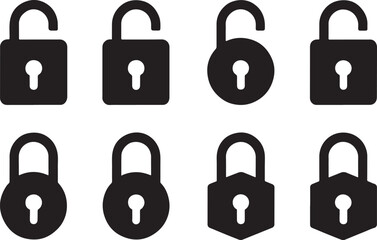 Variety of Lock Icons Depicting Security and Access Control Solutions with Open and Closed Padlocks