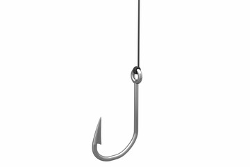 Sharp metal hook against white background