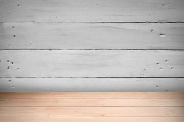 Flat design illustration is showing horizontal light gray wood plank wall above natural wood floor