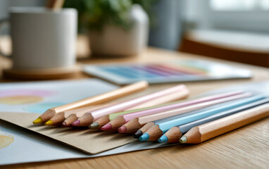 Fototapeta premium Colorful Pencils on a Wooden Desk