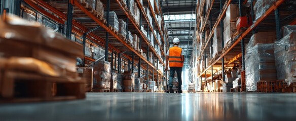 The warehouse worker overseeing inventory operations in a well-organized storage facility.