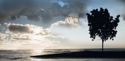 Obraz premium Tree on sunset on lakefront