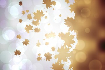 Golden maple leaf silhouettes are scattering across soft-focus bokeh gradient abstract flat design