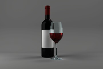 Bottle and half full wineglass