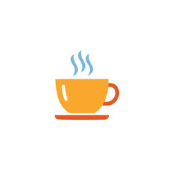 Orange cup with steam on saucer blue