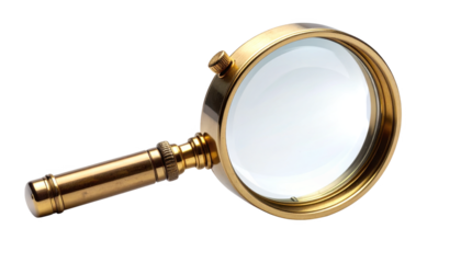 Antique brass magnifying glass isolated on transparent background