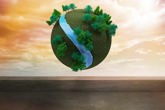 Fototapeta Futuristic earth floating in sky