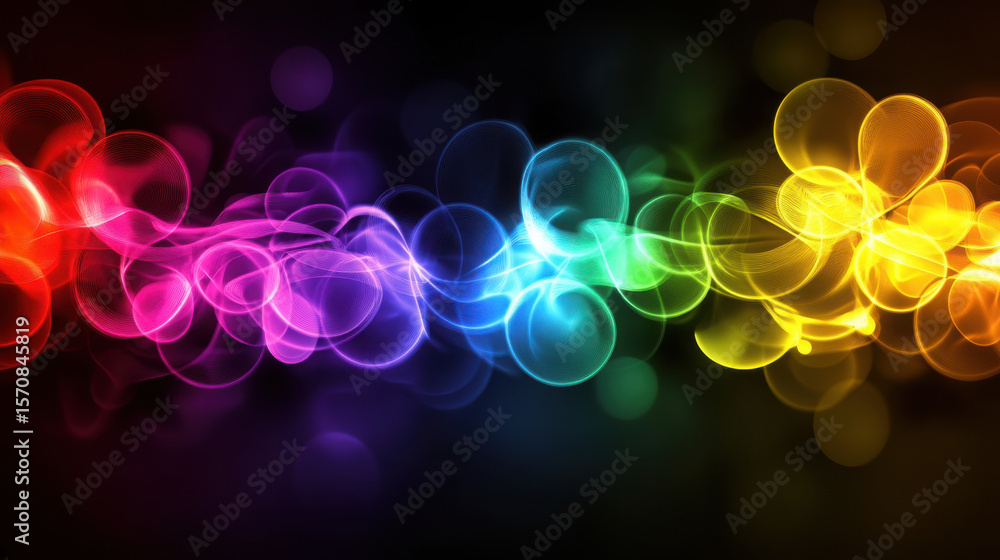 Poster abstract rainbow light flowing on black background. fluid vibrant spectrum with colorful wave effect