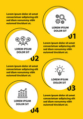 4 steps infographic template with 4 options. Flowchart that can be used for business report, data visualization and presentation. Timeline infographic elements vector illustration.