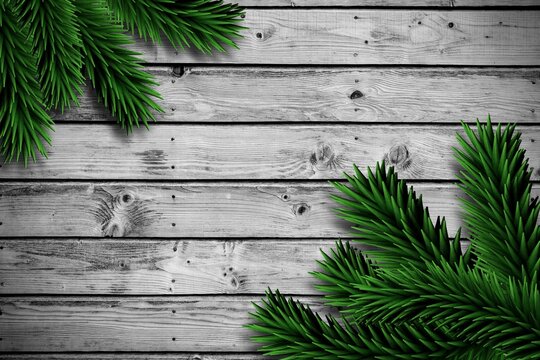 Fototapeta Fir branches on wooden planks