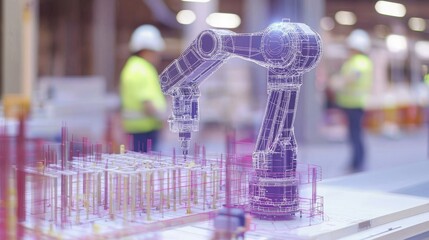 Collaboration between human workers and robotics in modern building projects.
