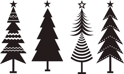 Fototapeta premium Unique Christmas Tree Silhouette Collection , Winter Holiday Tree Vector Graphics