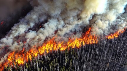 Bird's Eye View of Forest Fire in Action