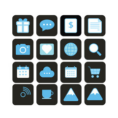 Icon set showcasing various symbols representing communication, finance, and nature in a grid layout