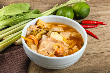 Korean kimchi soup with seafood