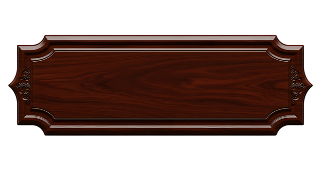 Elegant dark mahogany wooden plaque with decorative edges creates a sophisticated, classic frame element for diverse creative projects.