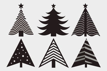 Obraz premium Christmas Tree Silhouette Vector Set , Black and White Holiday Tree Designs