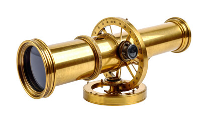 Antique brass telescope isolated on transparent background
