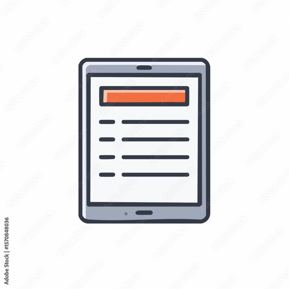 Poster tablet displaying a list symbolizes mobile applications or responsive web design elements for digita