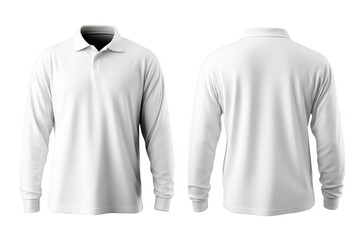 Front and back view of a plain white long-sleeve polo shirt (4)