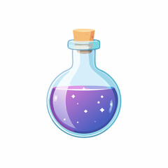 Depicts a whimsical potion bottle filled with a vibrant purple liquid, perfect for fantasy games, mystical designs, or magical themed graphics.