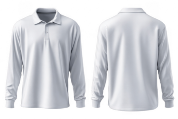 White polo shirt, long sleeves, front and back views (1)