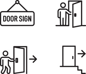 Fototapeta premium Conceptual Icons Representing Doors, Signage and Accessibility, Illustrating Concepts of Entrance, Exit, Information and Movement in a Minimalist Style