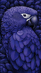 Fototapeta premium Close-up of a vibrant purple parrot, detailed plumage, natural background. Possible use nature prints, phone wallpaper, art