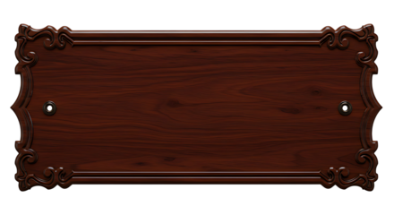 Beautiful carved wood nameplate, showcasing rich mahogany hues and ornate decorative edging, perfect for adding a touch of classic elegance.