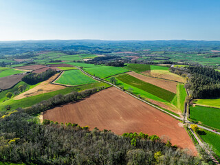 Farms and Fields over Torquay from a drone, Devon, England