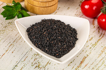 Black sesame seeds in the bowl