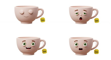 Cartoon mugs with funny expressions