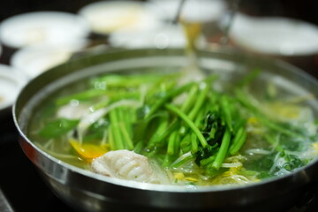 Traditional Korean Puffer Fish Soup (Bokjiri) at Surim Bokguk Restaurant in Seoul