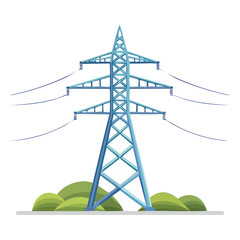 Illustration of an overhead power line tower set against a stylized landscape