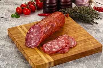 Italian pork Salchichon sausage with slices