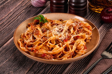 Italian pasta bolognese with beef minced meat