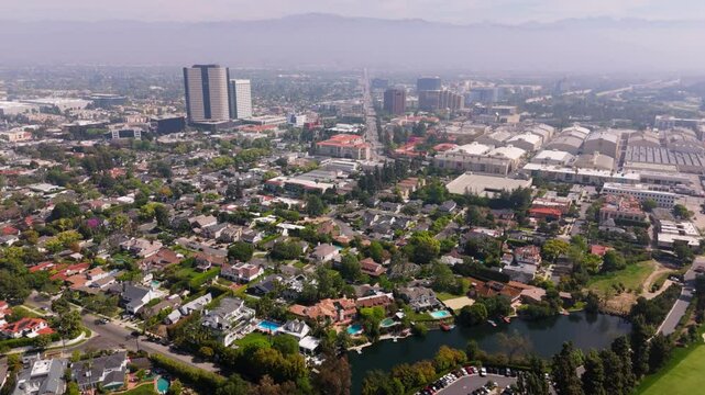 Aerial View of Toluca Lake Neighborhood and Warner Bros. Studios, April 20, 2025