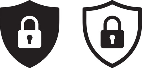 Shield and Padlock Icons Depicting Security Protection and Data Encryption Safeguarding Information Ensuring Confidentiality with Black and White Visuals